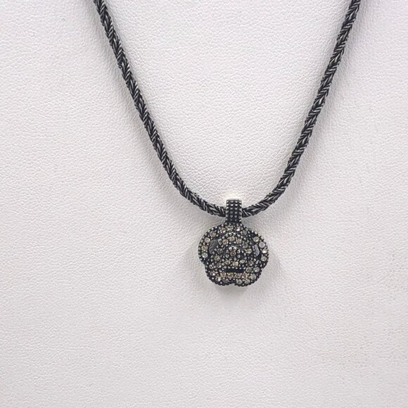 Christian Dior Rhinestone Flower Pendant Antiqued Silver Necklace Earring Set - Picture 2 of 8